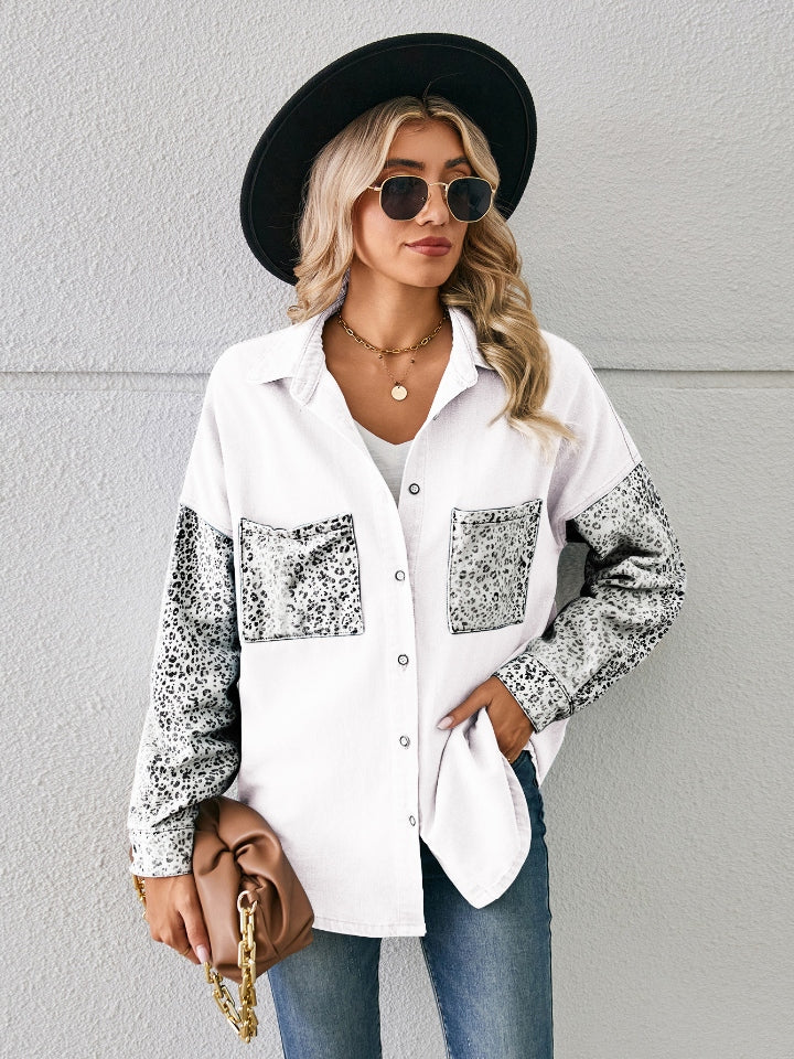 Leopard Button Up Denim Jacket - Image 9