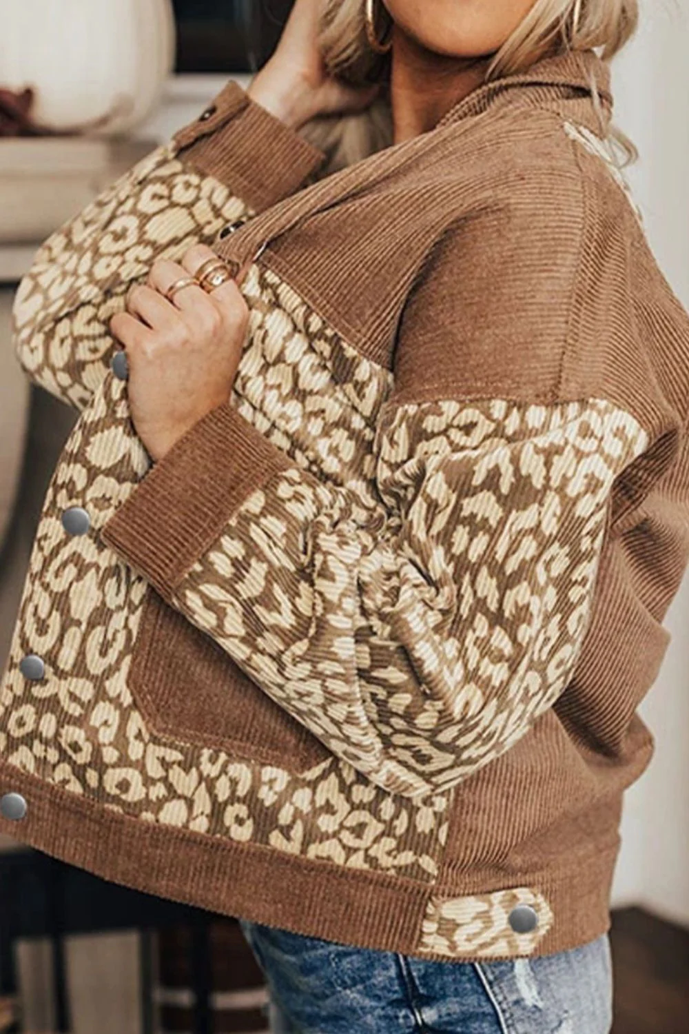 Leopard Button Up Drop Shoulder Jacket - Image 4