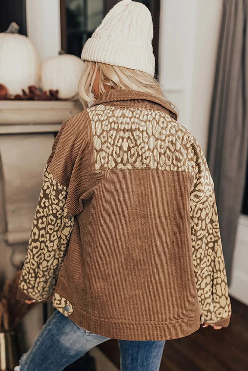 Leopard Button Up Drop Shoulder Jacket - Image 5