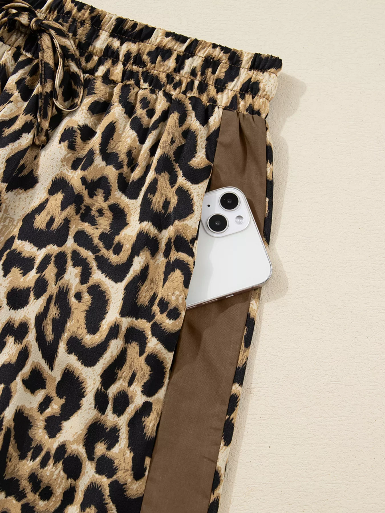 Leopard Collared 3/4 Sleeve Shirt and Loose Pants Two Piece Outfit Set - Image 9