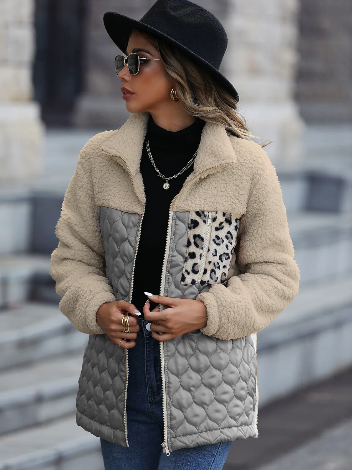 Leopard Color Block Zip-Up Jacket - Image 14