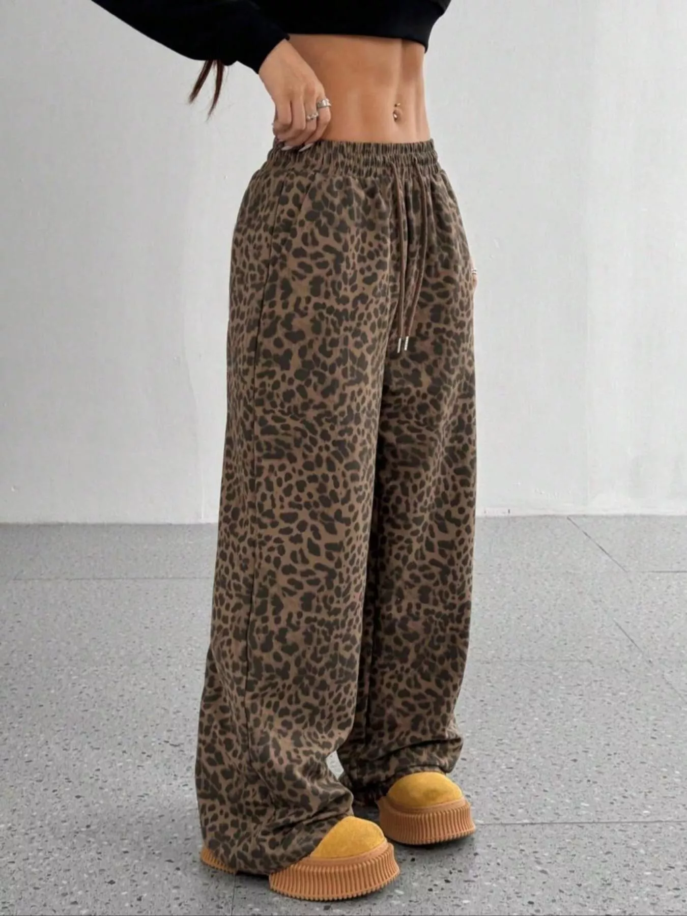 Leopard Drawstring Wide Leg Pants - Image 4
