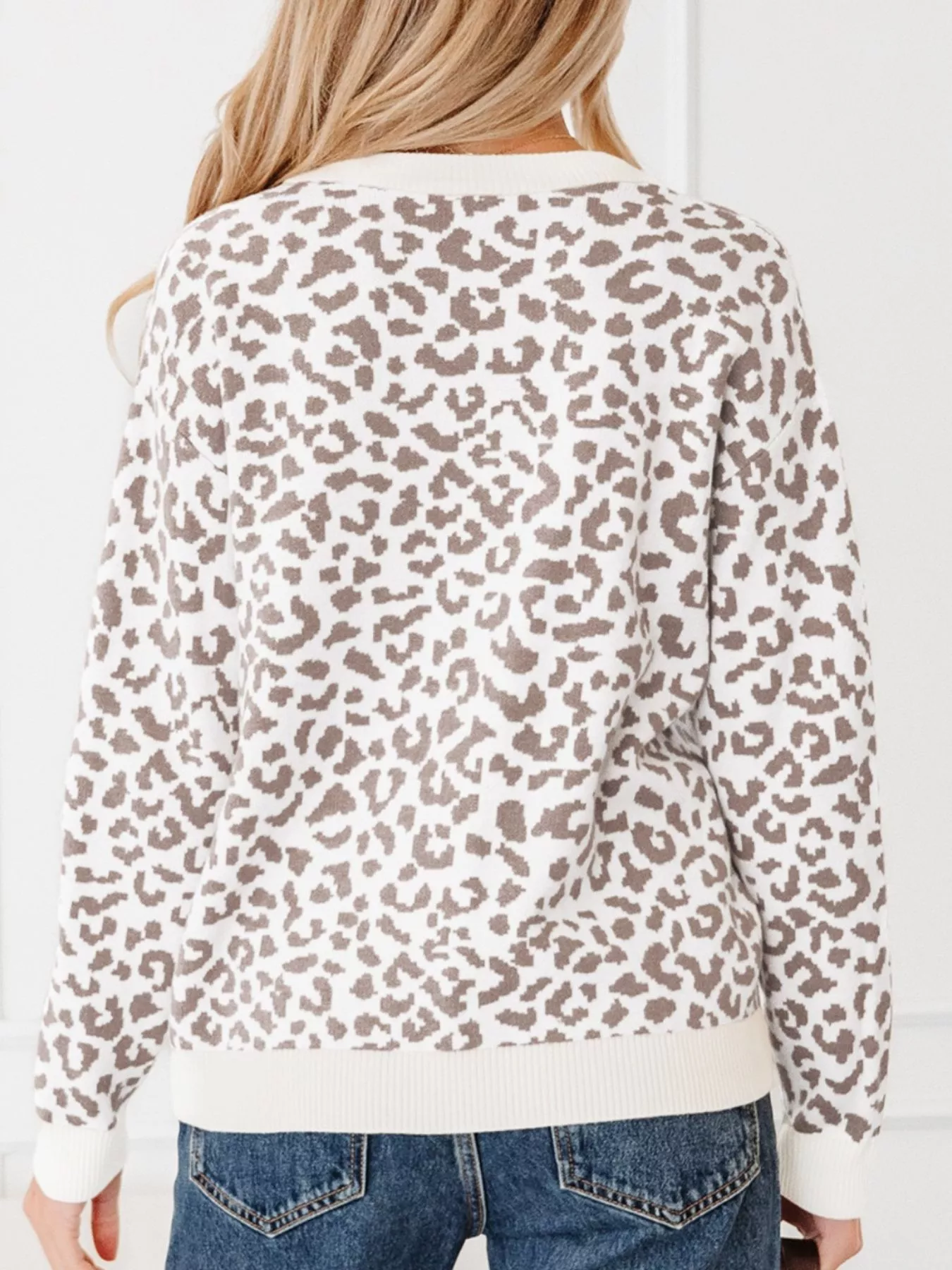 Leopard Drop Shoulder Chunky Knitted Cardigan - Image 4