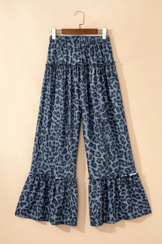Leopard Frilled Drawstring Waist Wide Leg Pants - Image 3