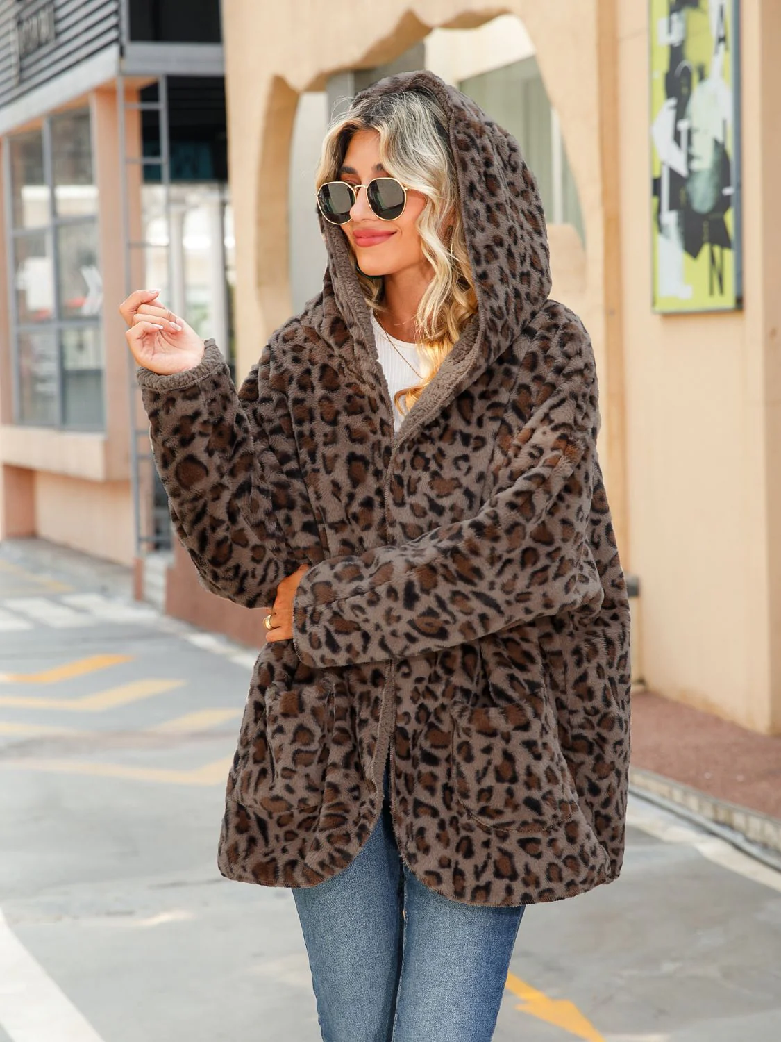 Leopard Hooded Coat with Pockets - Image 4