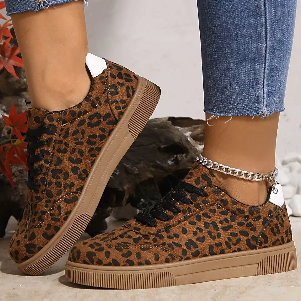 Leopard Lace Up Sneakers - Image 2