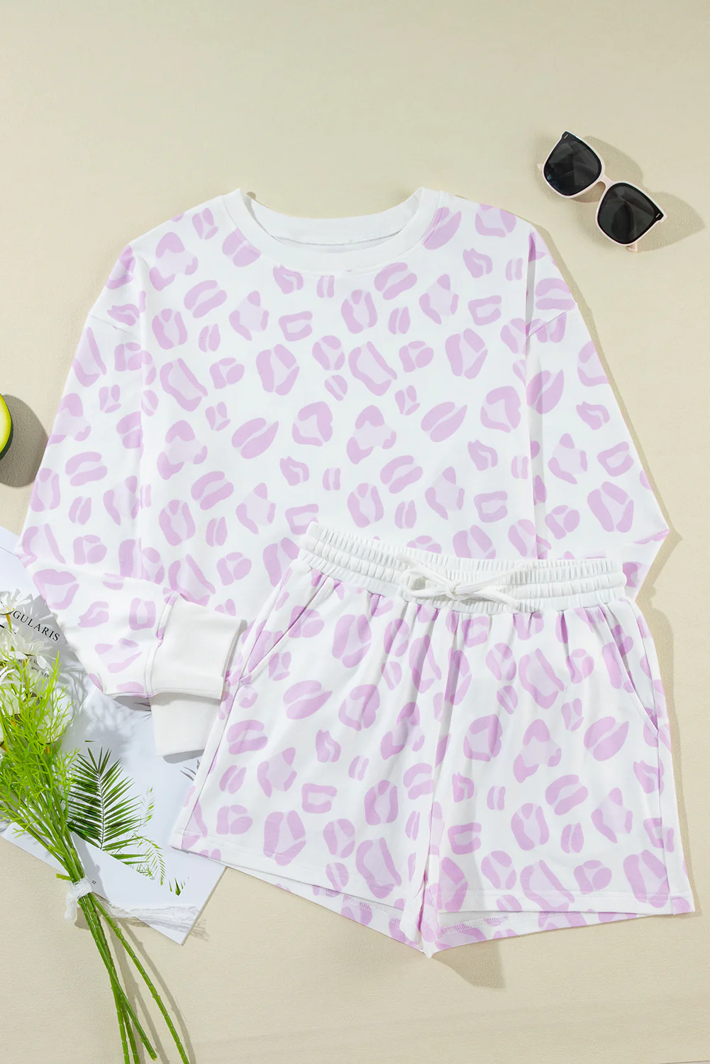 Leopard Long Sleeve Top and Drawstring Shorts Lounge Set - Image 6