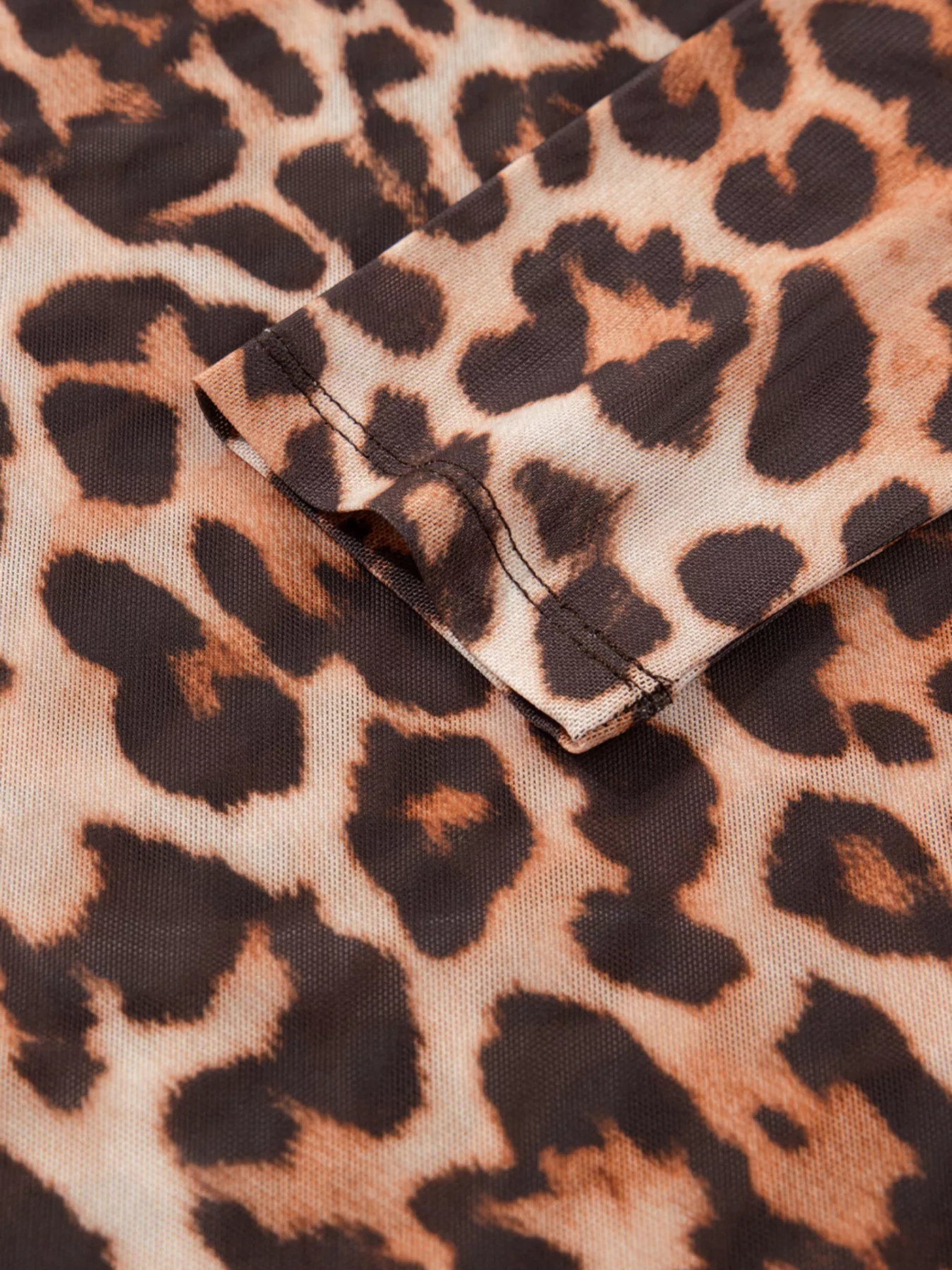 Leopard Mock Neck Long Sleeve Mesh Top - Image 8