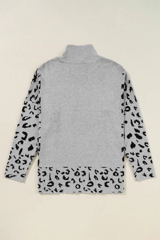 Leopard Mock Neck Side Slit Sweater - Image 15