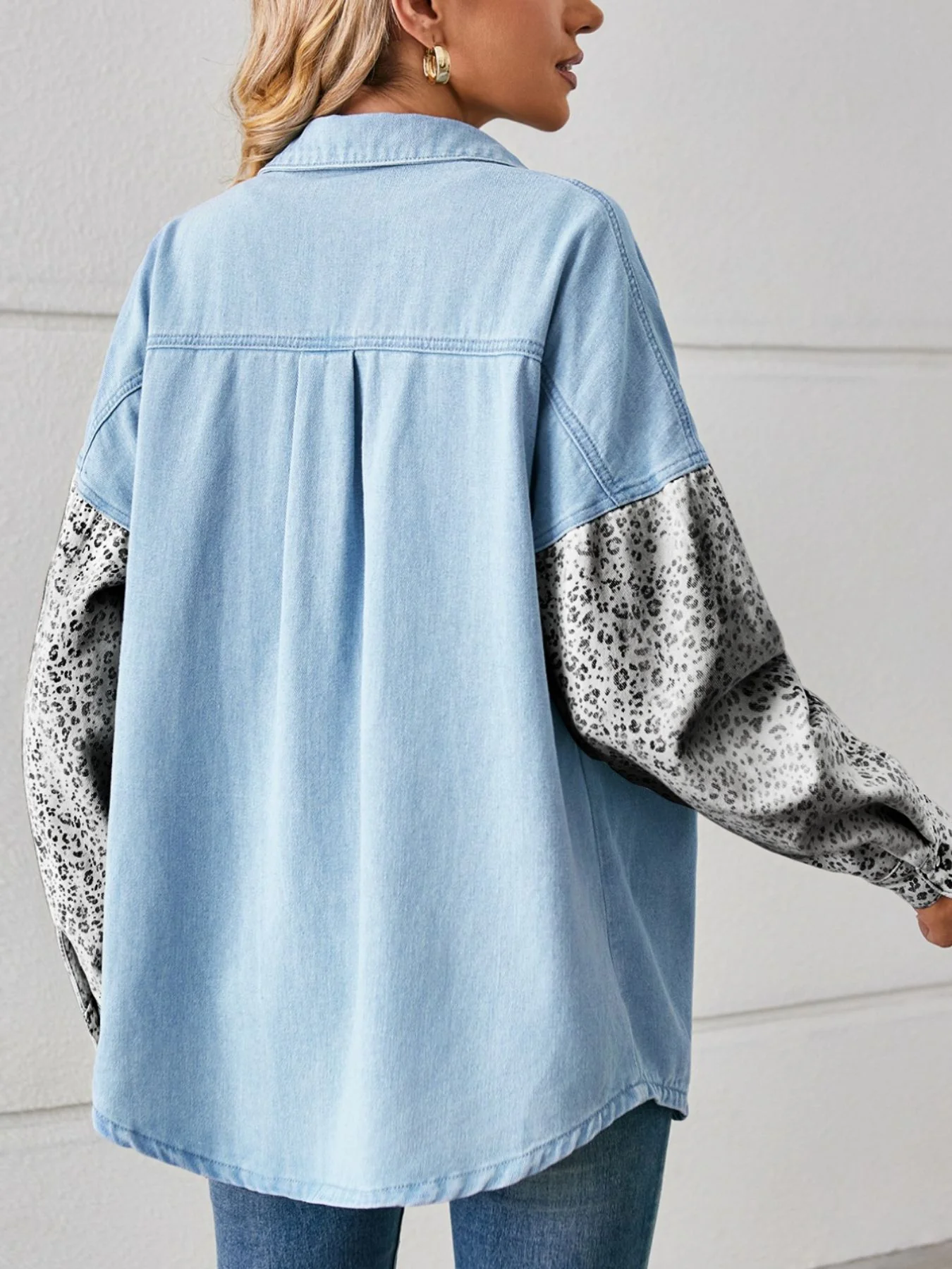 Leopard Patchwork Button Up Denim Shirt - Image 2
