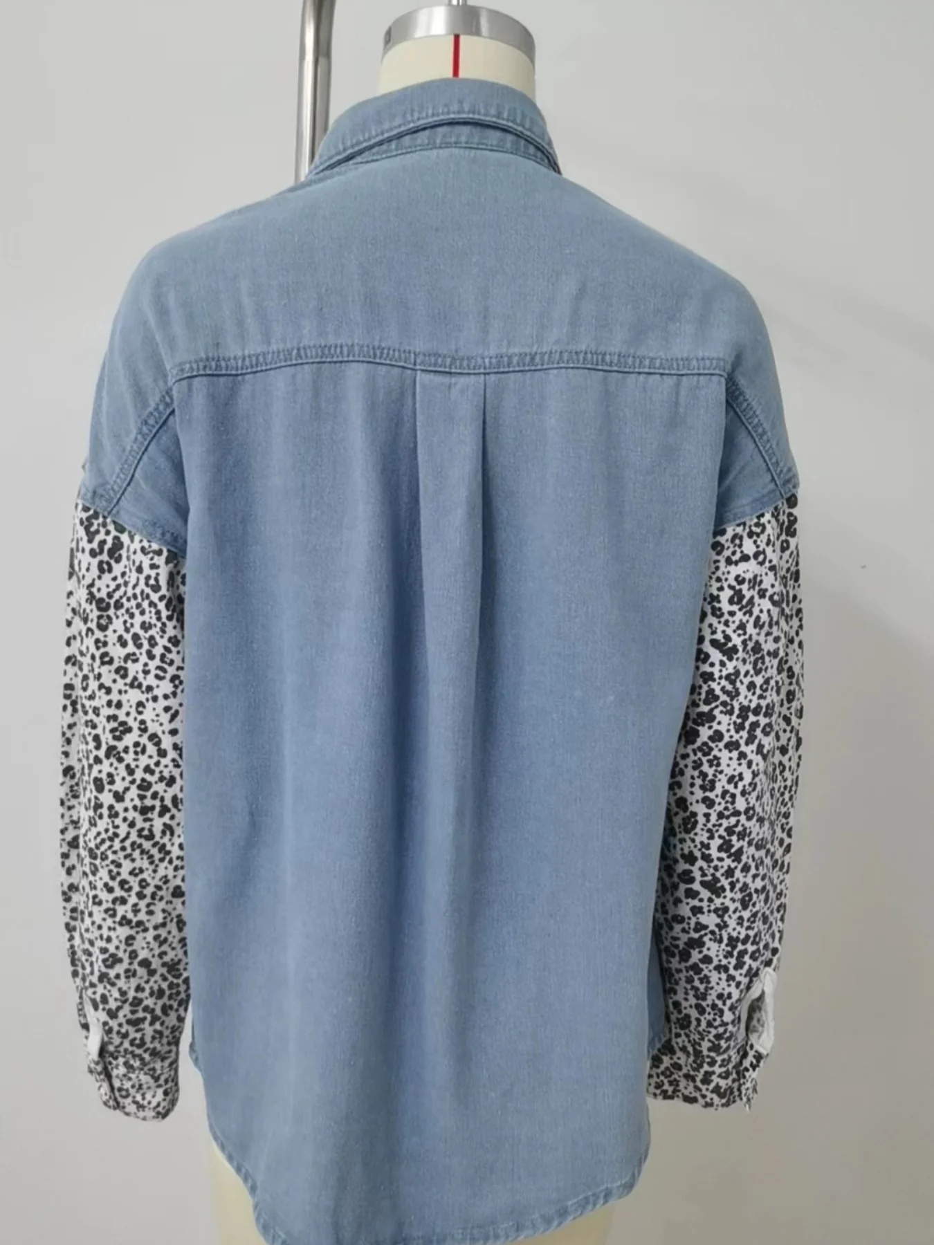Leopard Patchwork Button Up Denim Shirt - Image 7