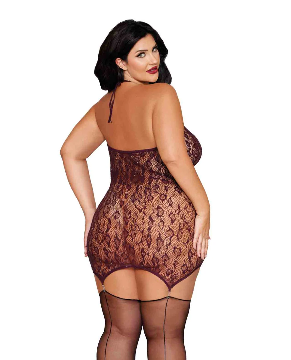 Leopard Pattern Seamless Gartered Chemise - Cherry Lacquer QN - Image 2
