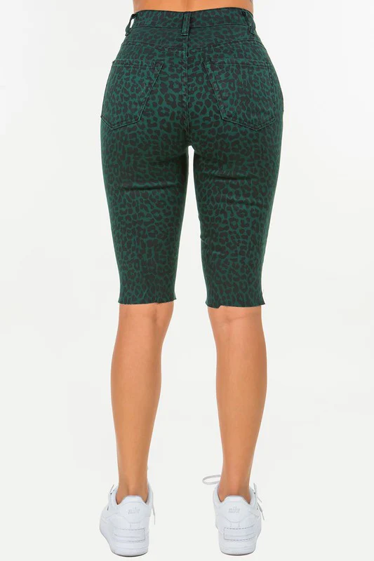 Leopard Print  Bermuda Short in Pine Green - Image 3