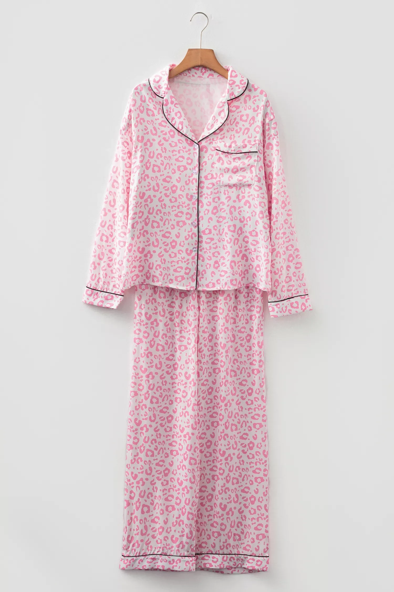Leopard Print Button Up Top and Pants 2cps Pajama Set - Image 3
