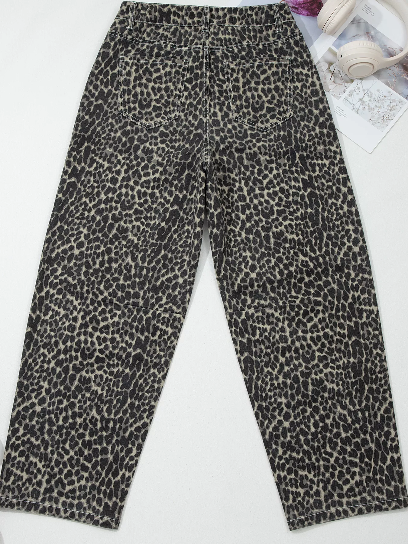 Leopard Print High Waist Barrel Jeans - Image 4