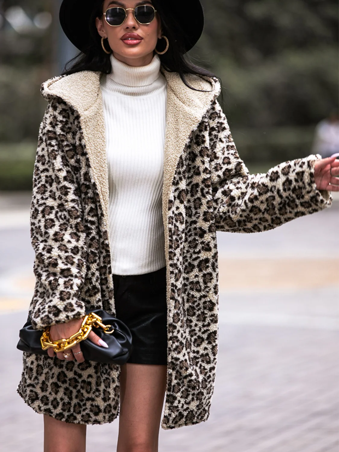 Leopard Print Hooded Teddy Coat - Image 3