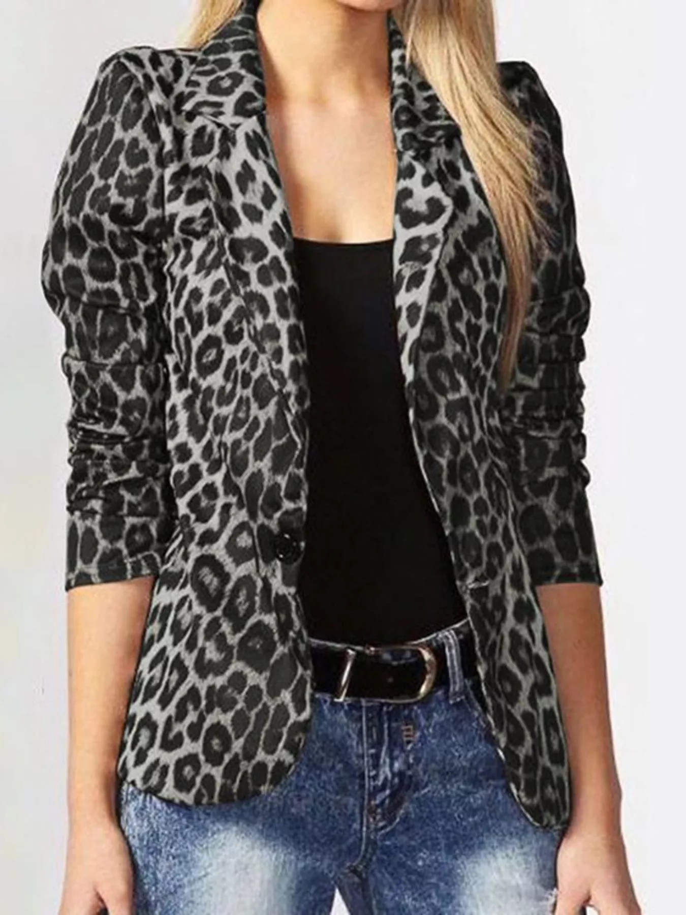 Leopard Print One Button Blazer - Image 3