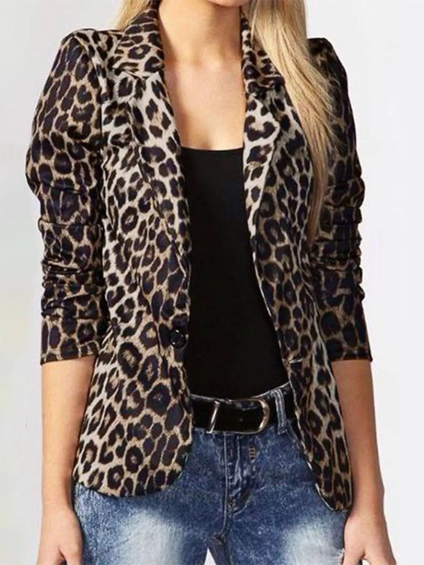 Leopard Print One Button Blazer - Image 5