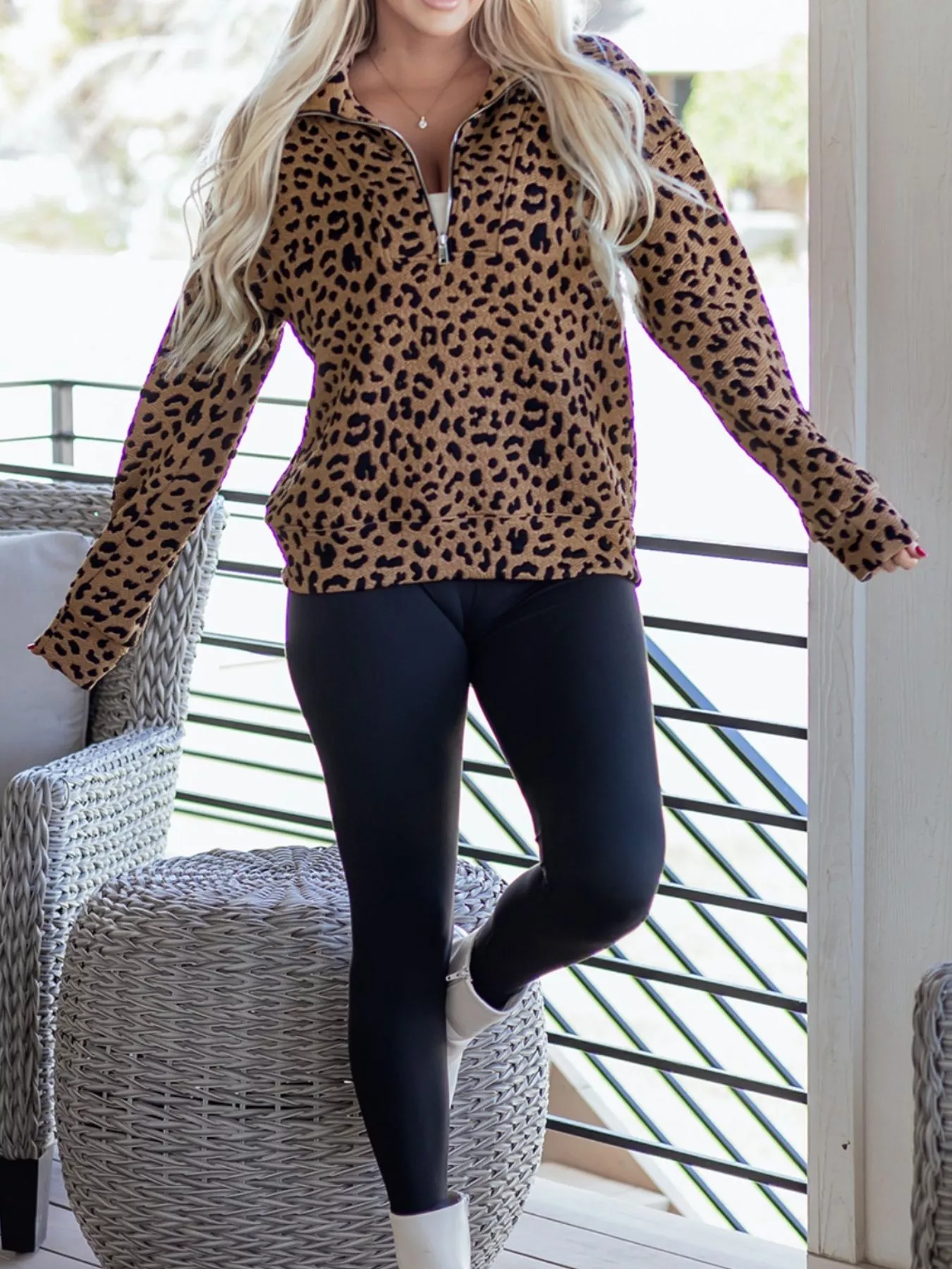 Leopard Print Quarter Zip Sweatshirt - Image 6
