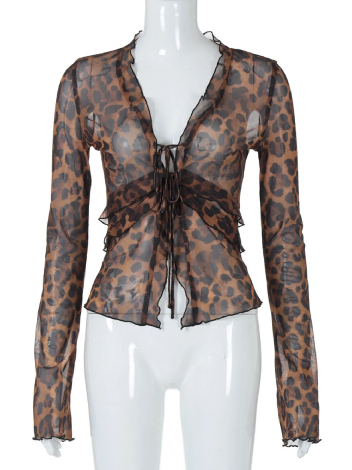 Leopard Print Tie Front Blouse - Image 9