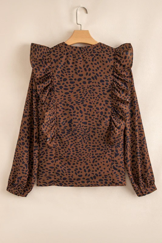 Leopard Ruffle Puff Sleeve Blouse - Image 7