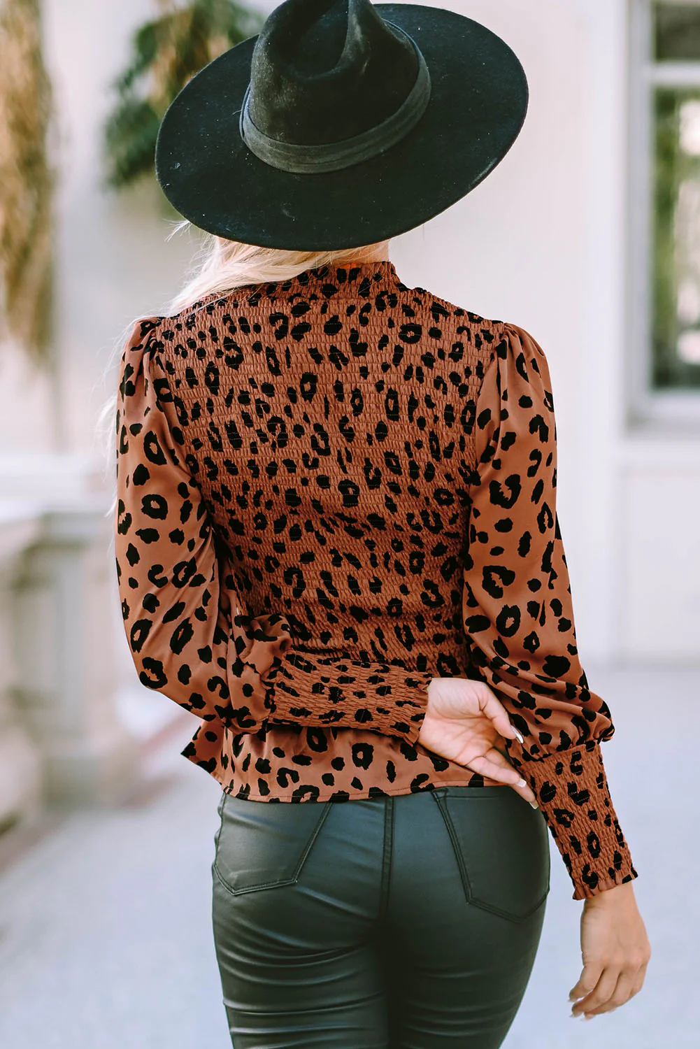 Leopard Smocked Peplum Top - Image 2