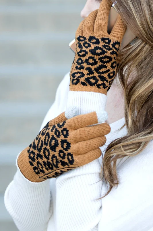 Leopard Stretch Touch Gloves - Image 2