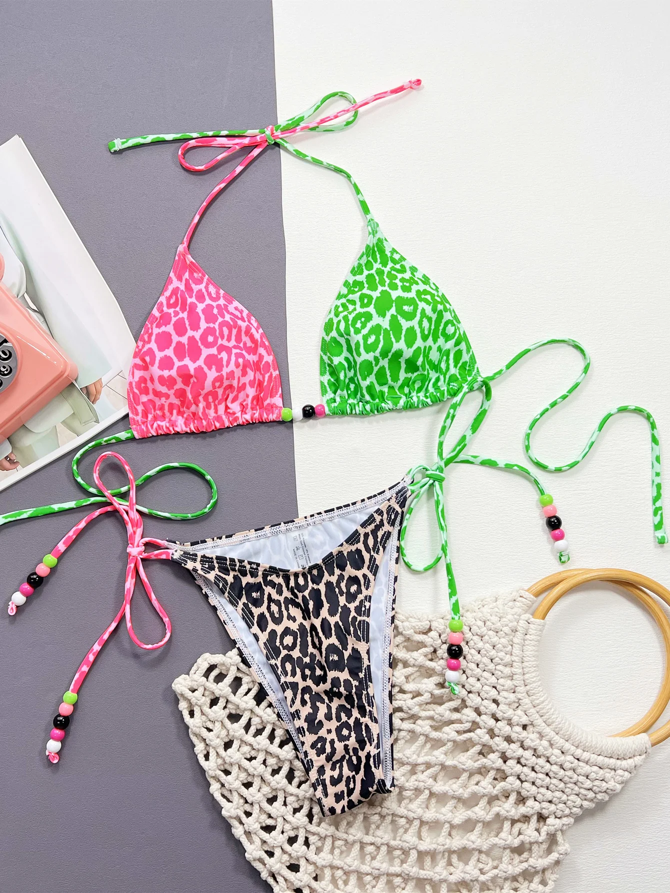 Leopard Tied Halter Neck Bikini Set - Image 2