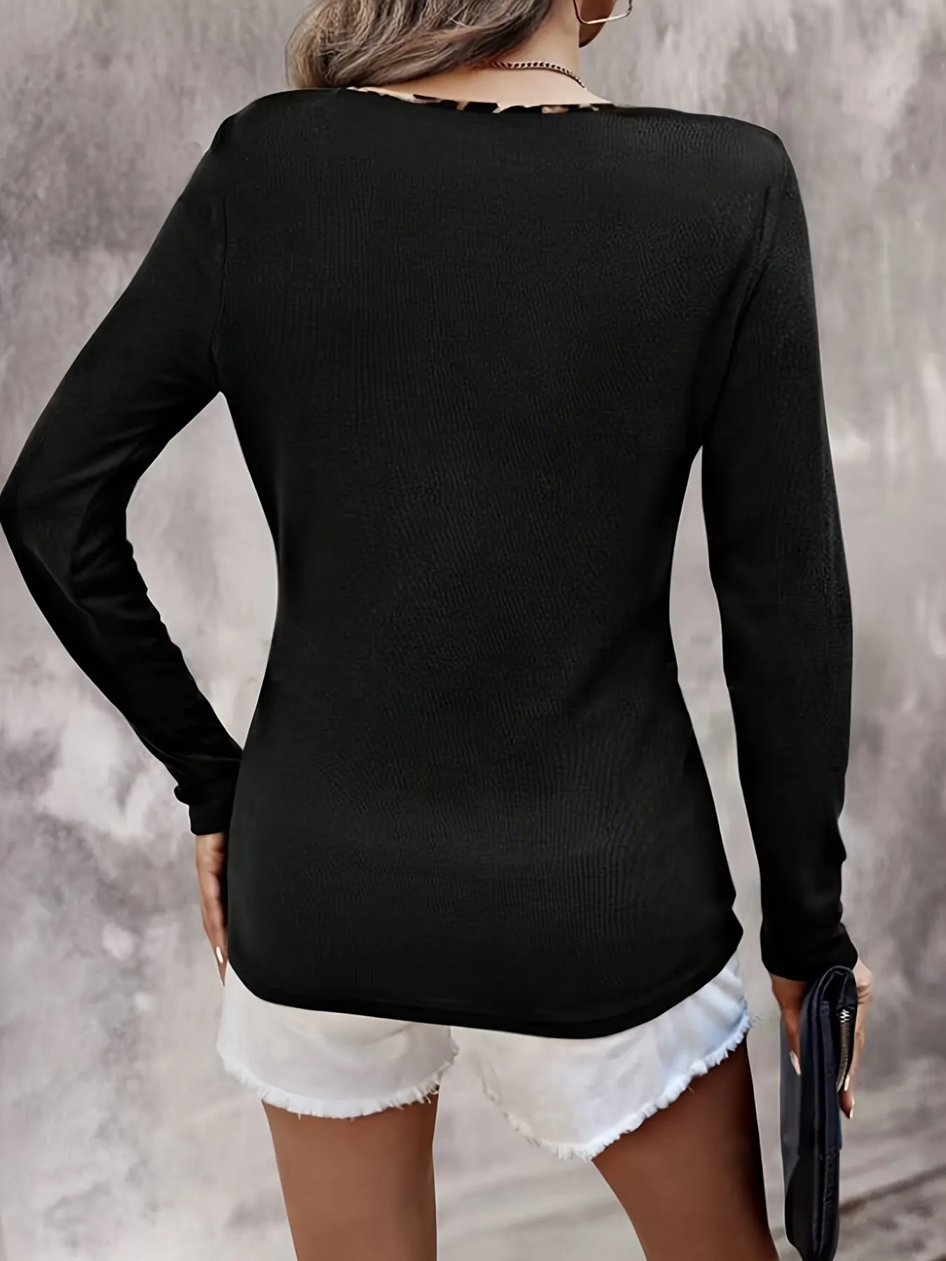Leopard Trim Long Sleeve T-Shirt - Image 2