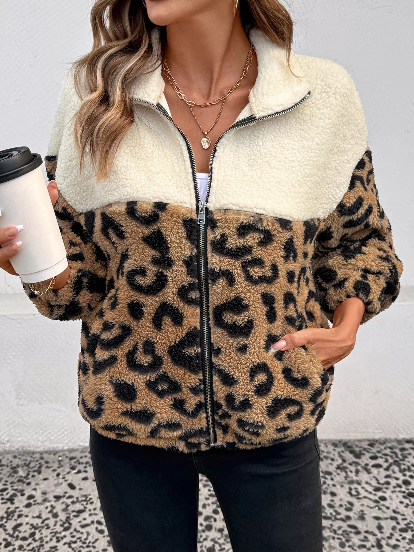 Leopard Zip Up Fleece Jacket - Image 4