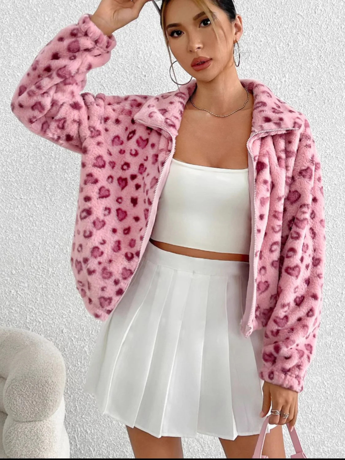 Leopard Zip Up Long Sleeve Furry Jacket - Image 2