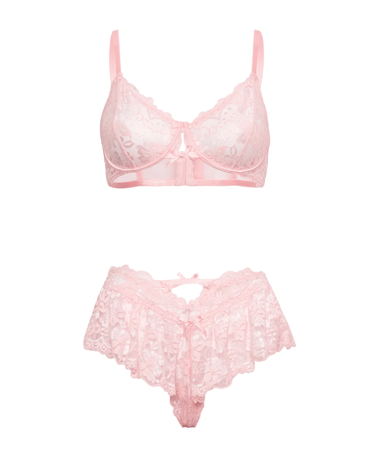 Leyla Lace and Mesh Underwire 2 pc Set - Pink L/XL - Image 5