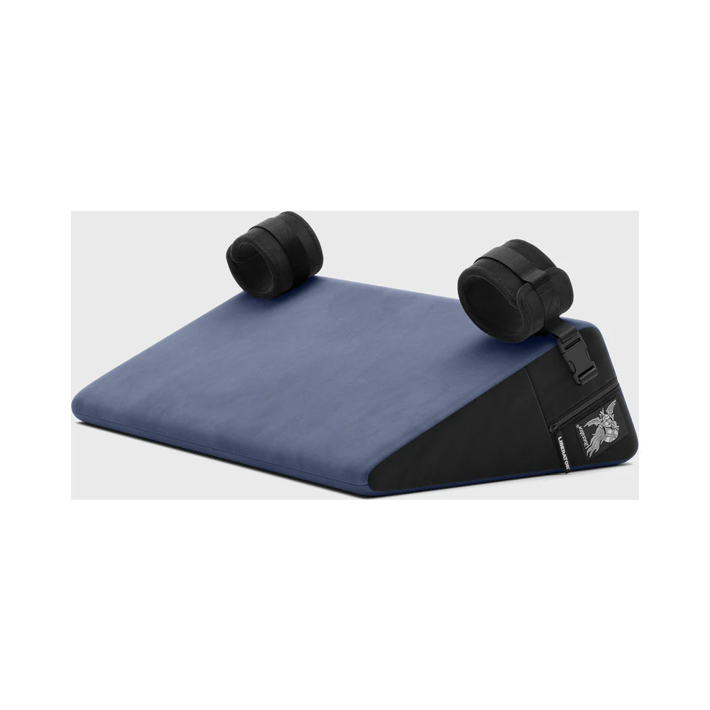 Liberator Black Label Wedge 24 in. Sex Position Pillow with Cuffs Décor Velvet Blue
