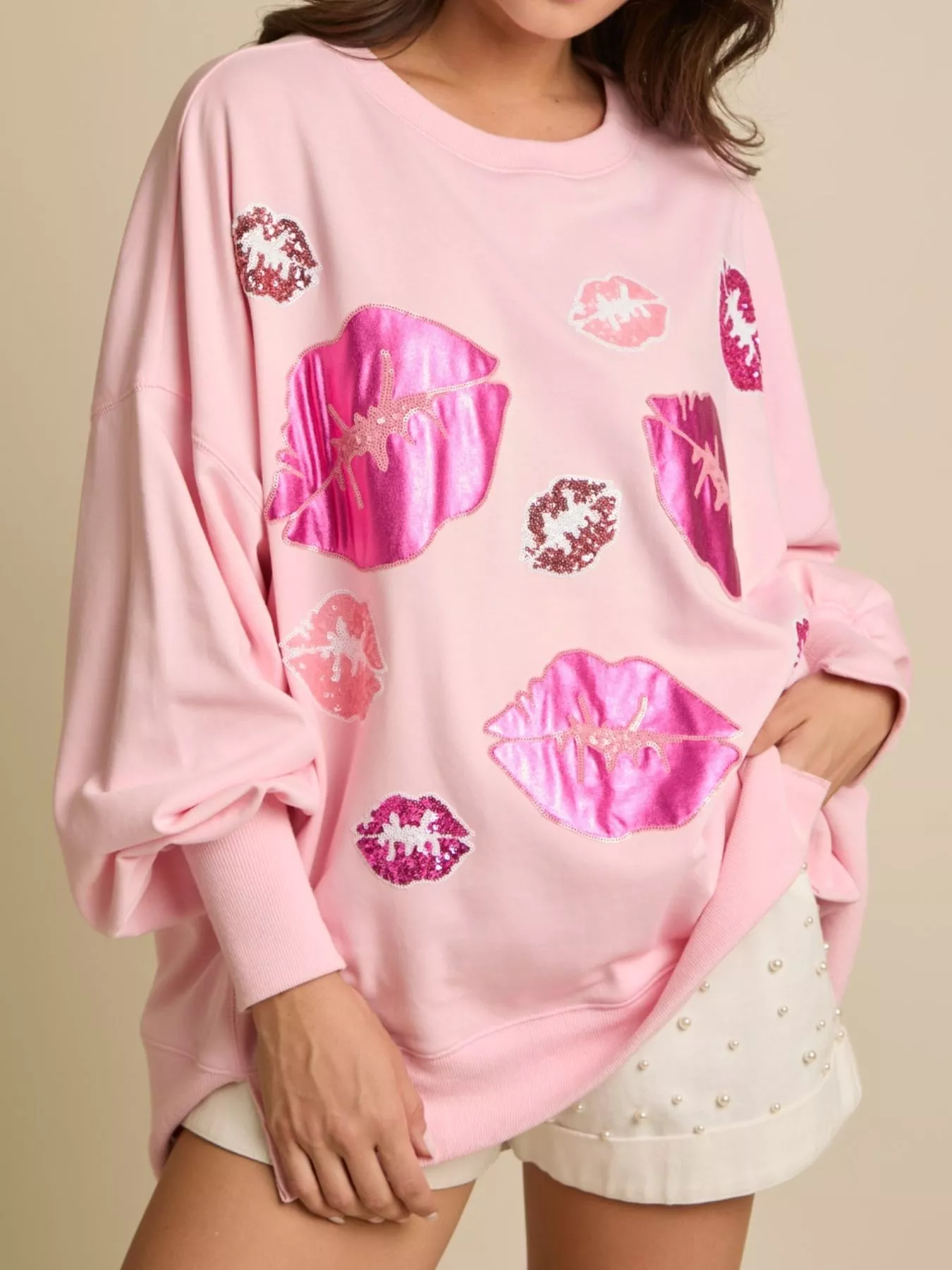 Lips Round Neck Dropped Shoulder Sweatshirt - Image 2