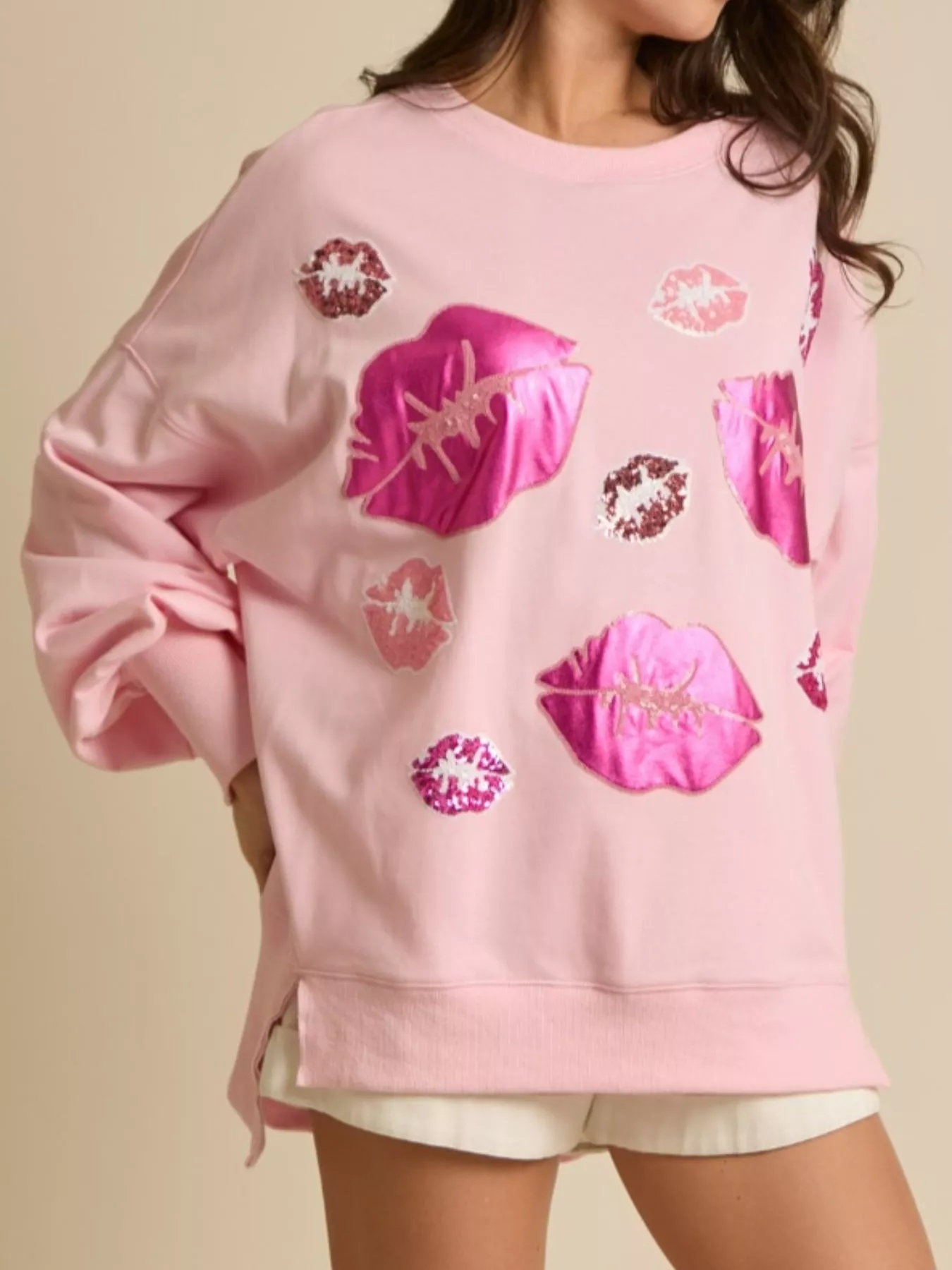 Lips Round Neck Dropped Shoulder Sweatshirt - Image 9