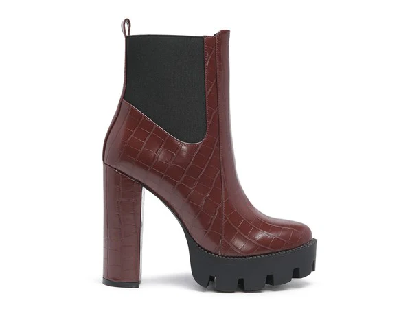 LONDON RAG BEATRIZ CROC PRINT BLOCK HEEL BOOTS - Image 9
