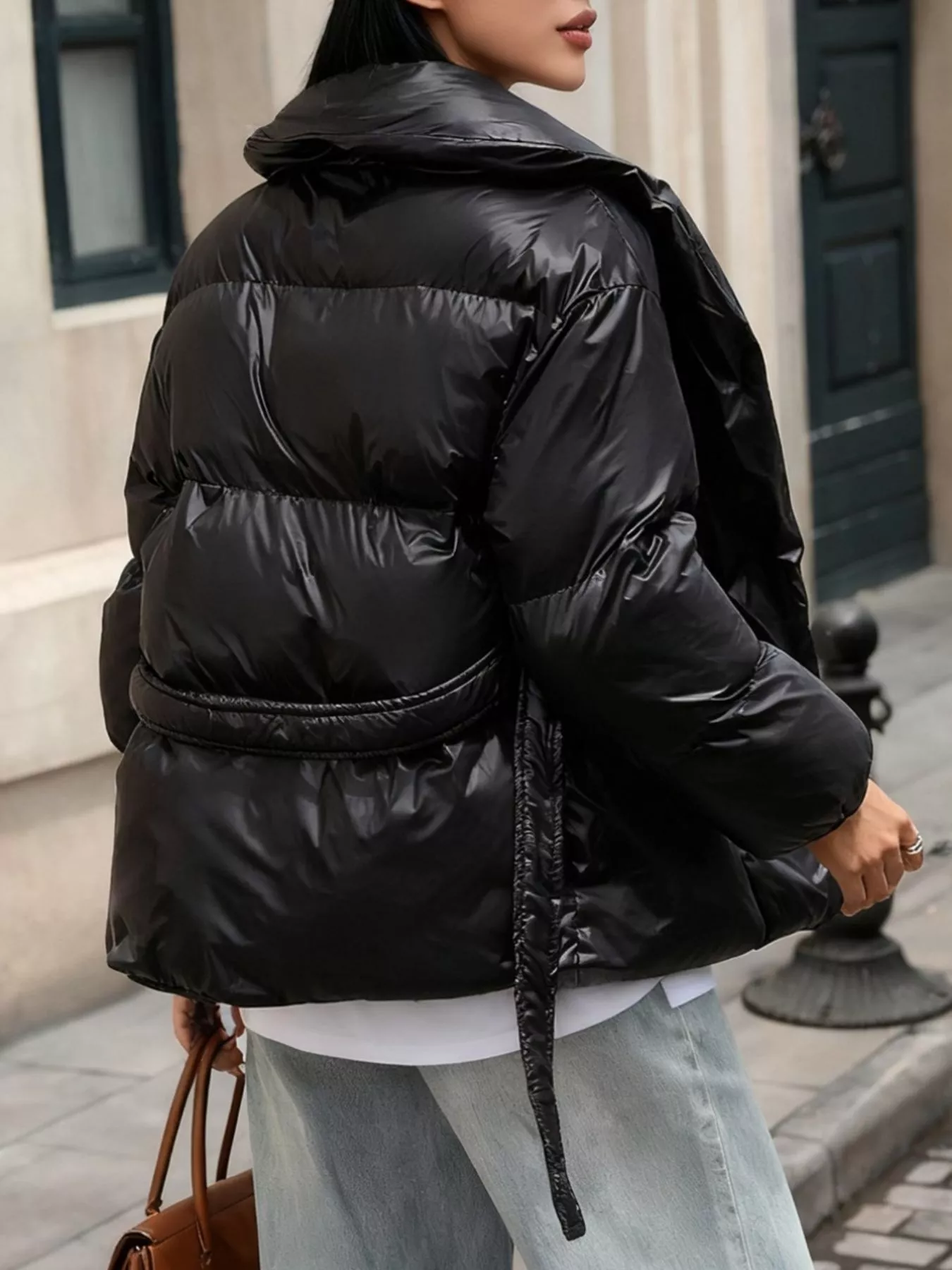 Long Sleeve Belted Puffer Jacket - Image 2