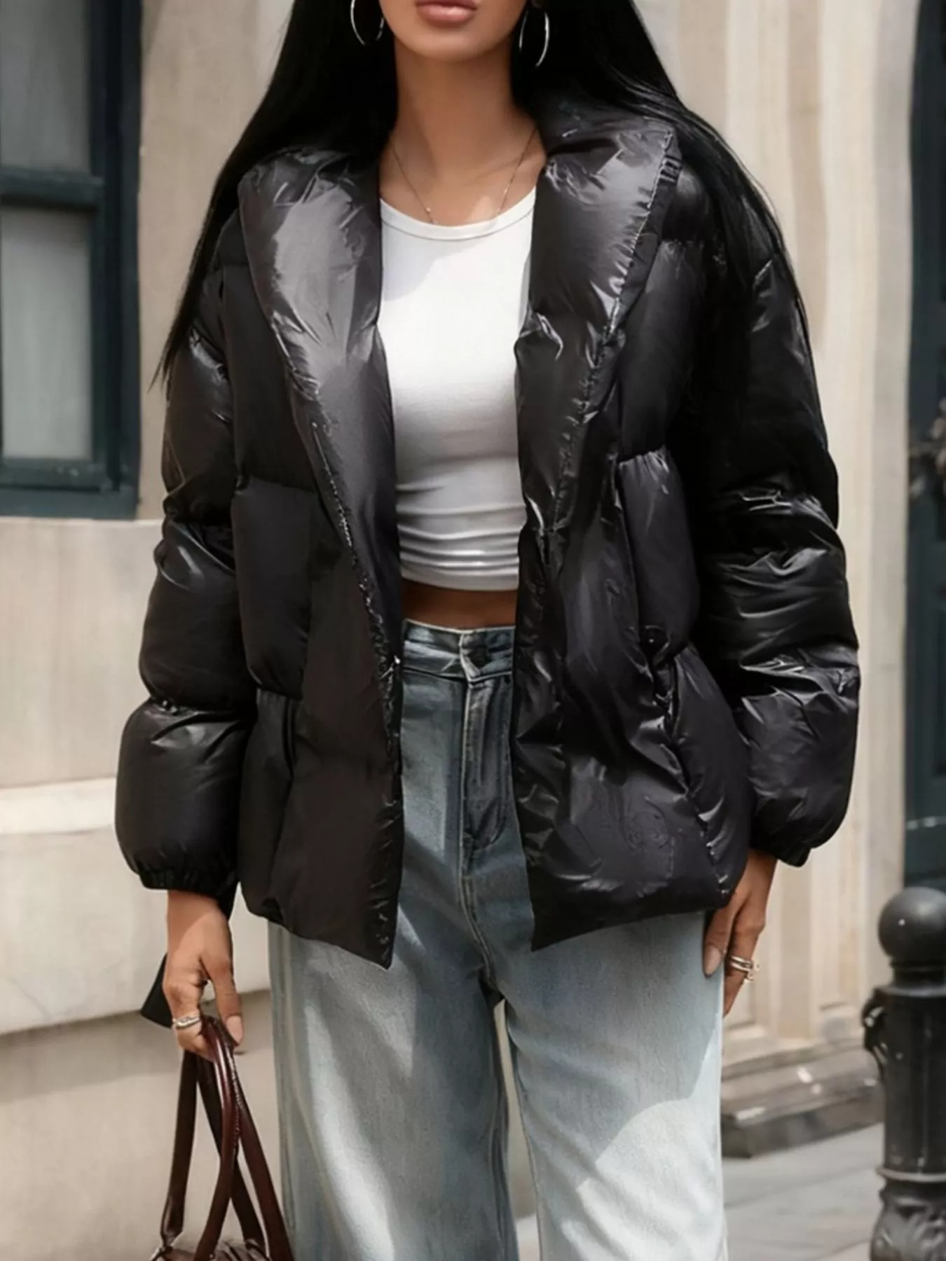 Long Sleeve Belted Puffer Jacket - Image 7