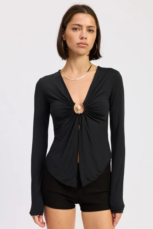 LONG SLEEVE FRONT RING RUCHED TOP