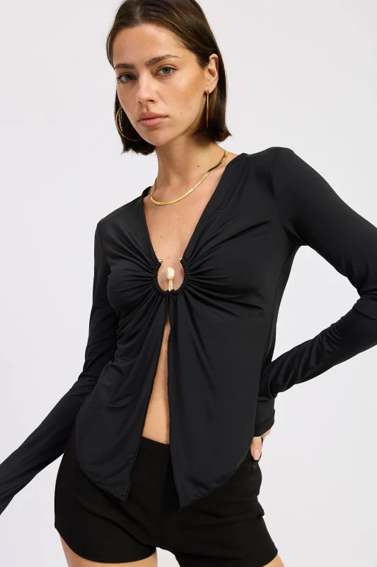 LONG SLEEVE FRONT RING RUCHED TOP - Image 3