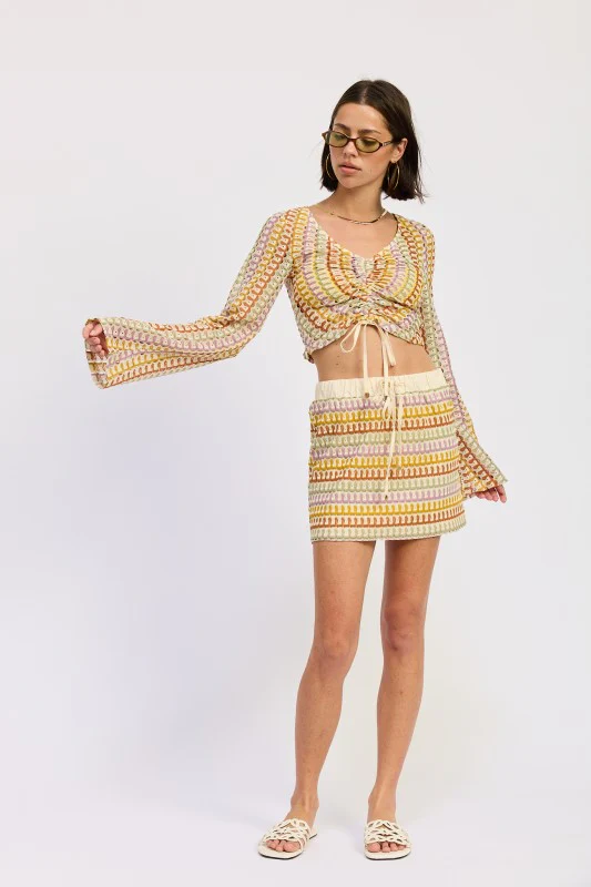 LONG SLEEVE FRONT TIE CROCHET TOP - Image 11