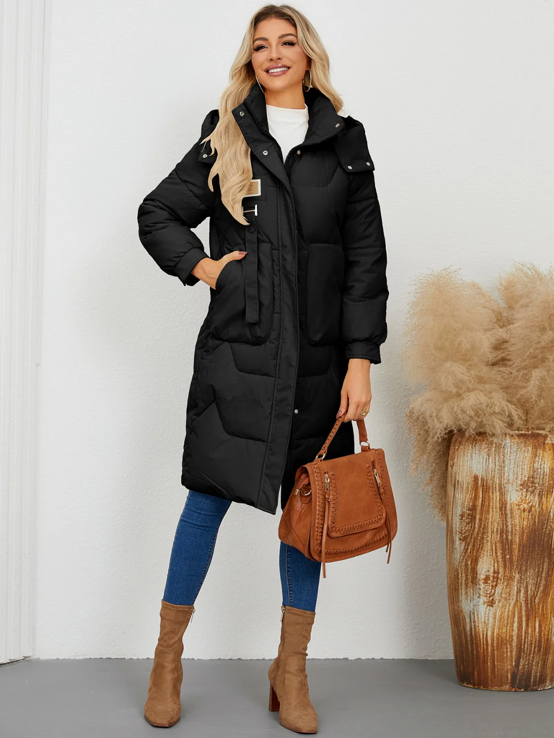 Long Sleeve Longline Hooded Winter Coat - Image 11