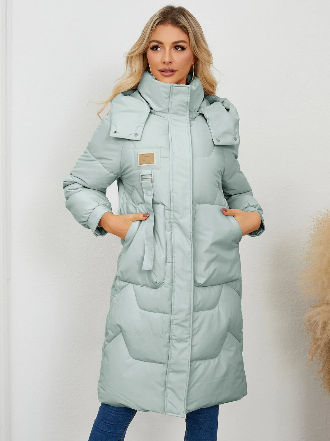Long Sleeve Longline Hooded Winter Coat - Image 4