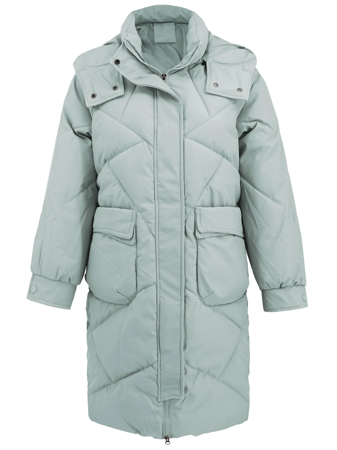 Long Sleeve Longline Hooded Winter Coat with Pockets - Image 11