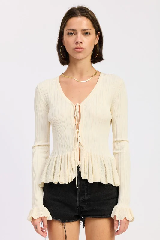 LONG SLEEVE RIBBED RUFFLE TOP