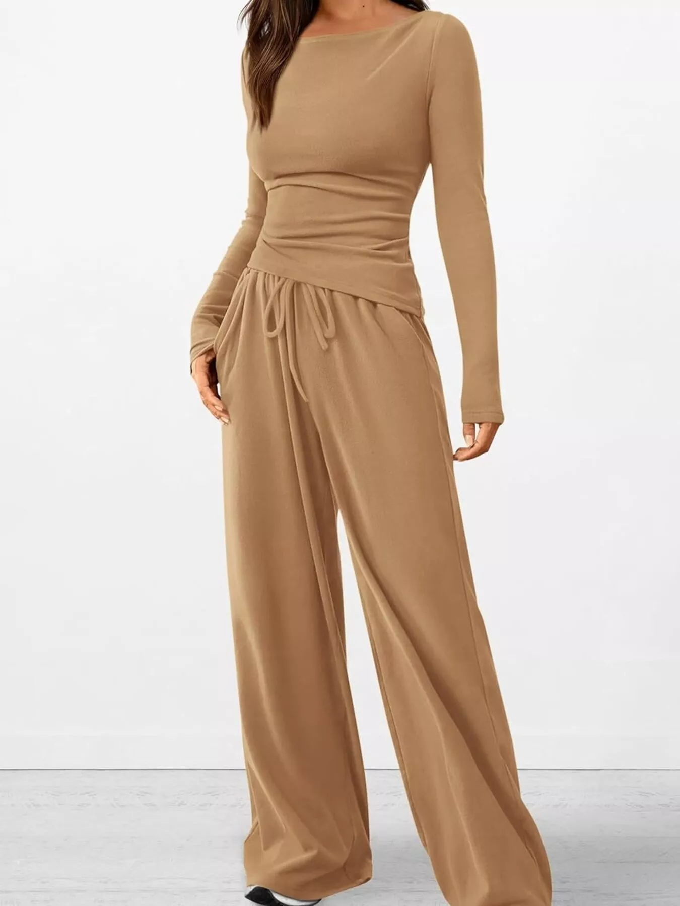 Long Sleeve Top and Wide Leg Pants Set - Image 10