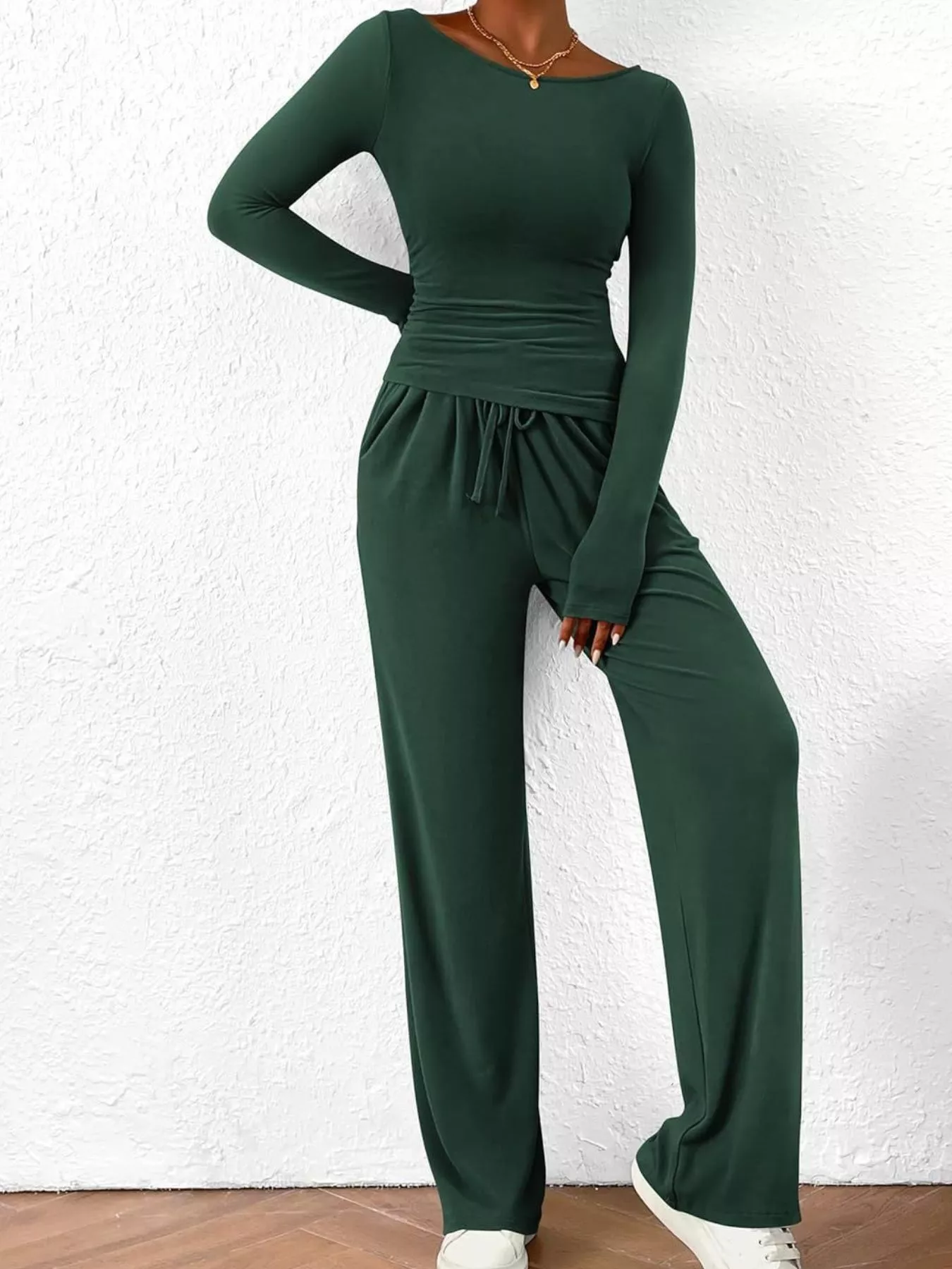 Long Sleeve Top and Wide Leg Pants Set - Image 17