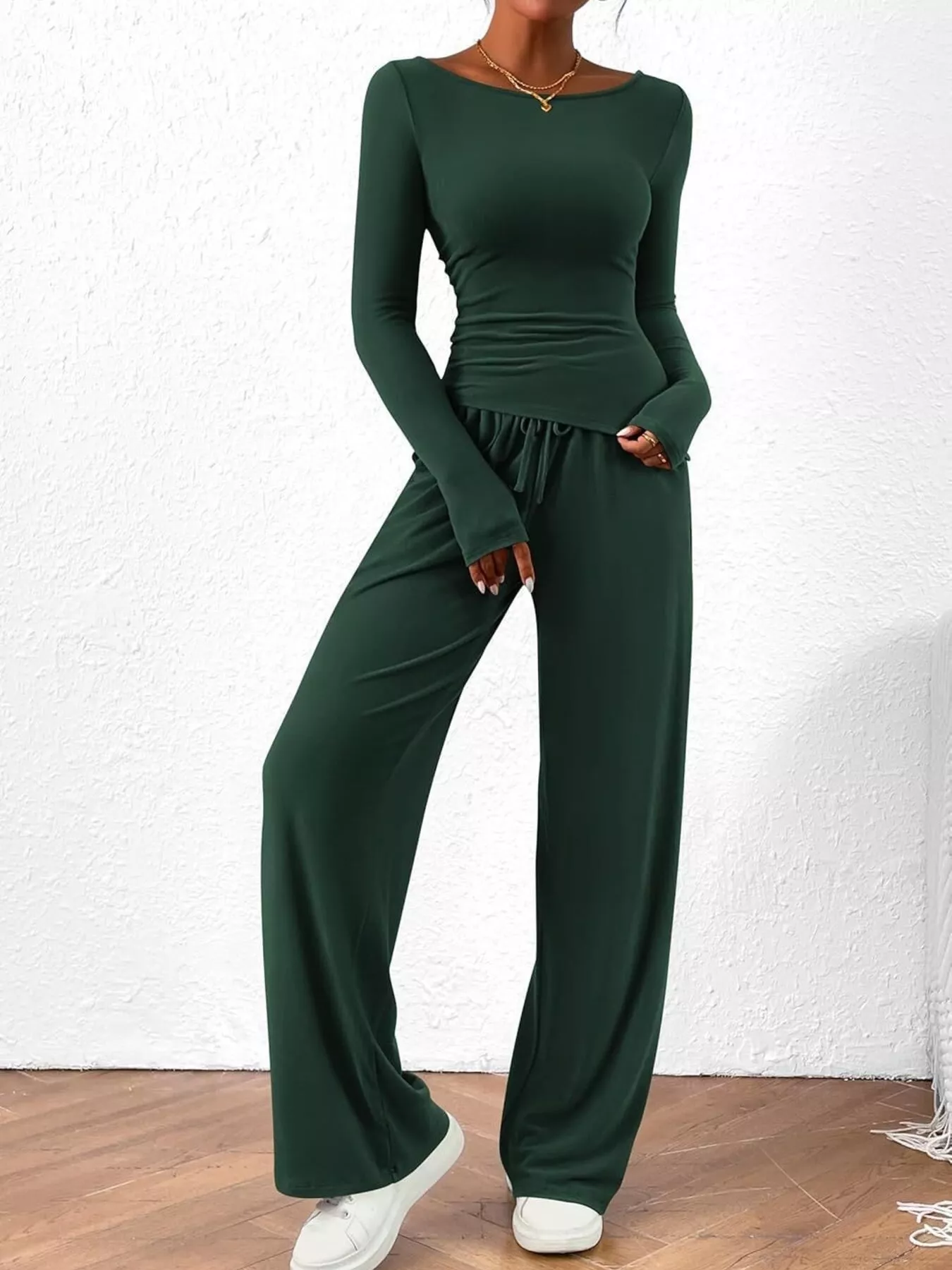 Long Sleeve Top and Wide Leg Pants Set - Image 18