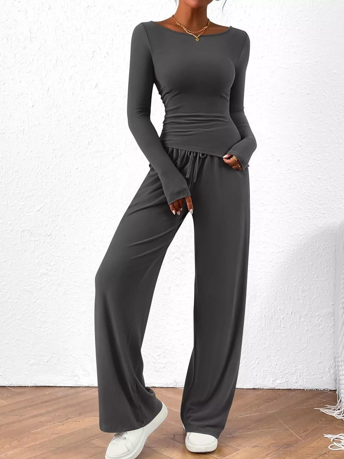 Long Sleeve Top and Wide Leg Pants Set - Image 23