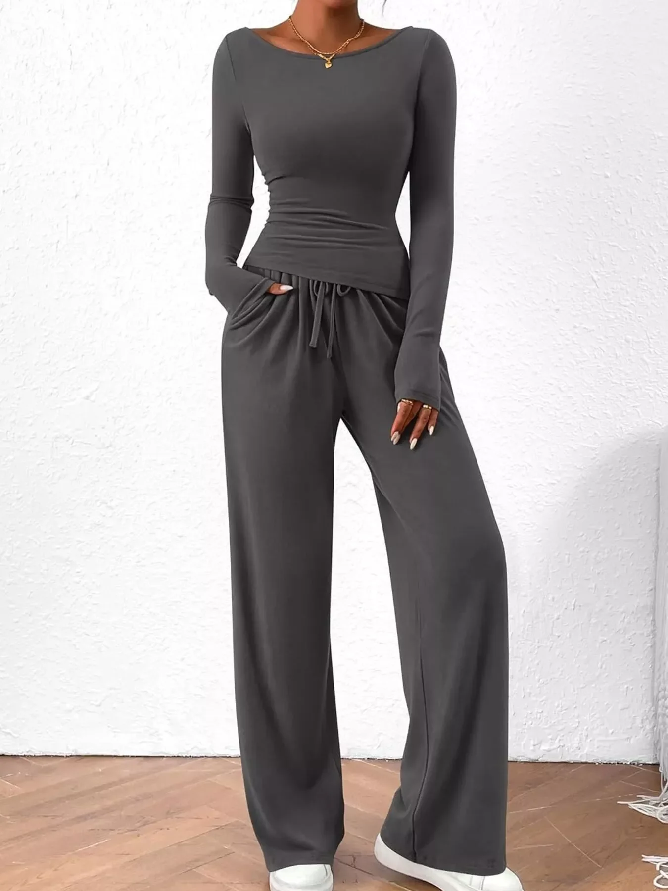 Long Sleeve Top and Wide Leg Pants Set - Image 24